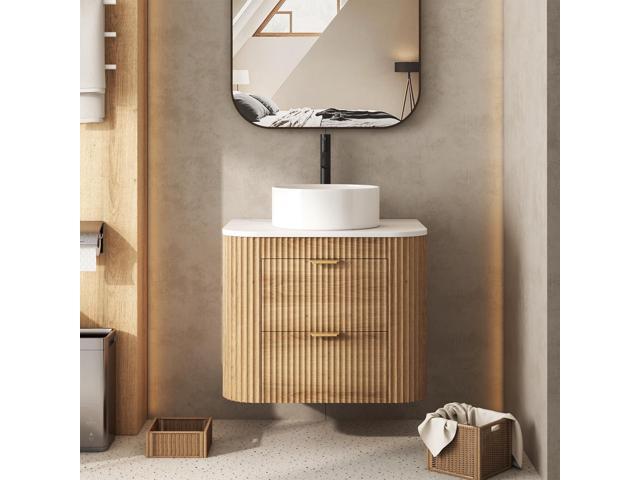 24 Inch Bathroom Vanity with Sink, Floating Vanity with Ceramic Sink Combo, Fluted Bathroom Vanity with 2 Storage Drawers, Modern Wall Mounted...