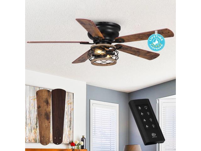 Flush Mount Ceiling Fans with Lights and Remote, 48 Inch Farmhouse Ceiling Fan for Bedroom Living Room, Black Low Profile Outdoor Ceiling Fans for...
