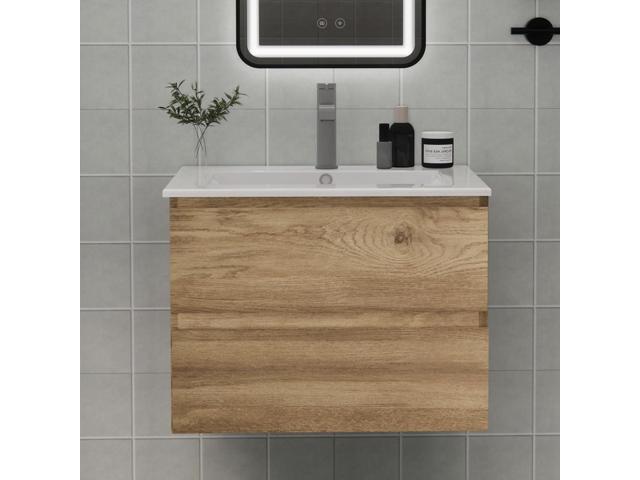 Wall-Mounted Bathroom Vanity with Sink and 2 Soft-Close Drawers Moisture-Resistant MDF, Space-Saving Design for Modern Bathrooms (Nature with...
