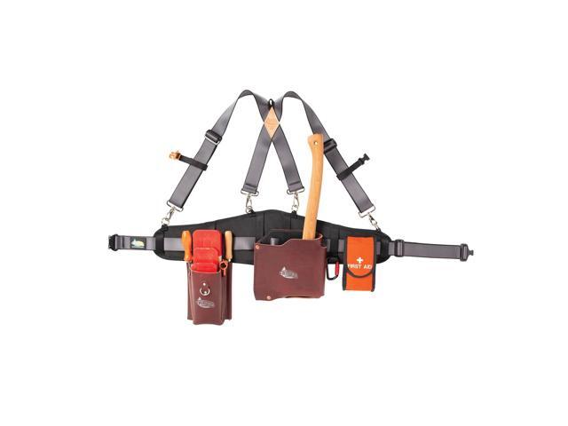 Leather Tool Belt with Suspenders Kit, Logging & Gardening Utility Belt with First Aid and Accessory Pouches for Arborists, Landscapers & Forestry...