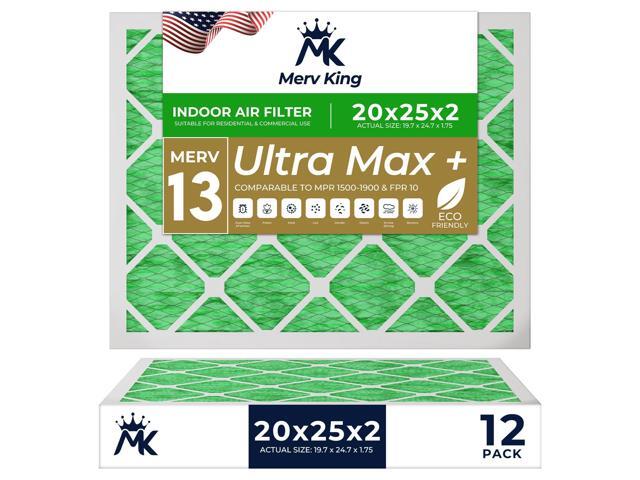 MervKing 20x25x2 Air Filter Actual Size: 19.7' x 24.7' x 1.75' MERV 13 MPR 1500-1900 MADE IN USA 12-Pack Pleated HVAC AC Furnace Replacement