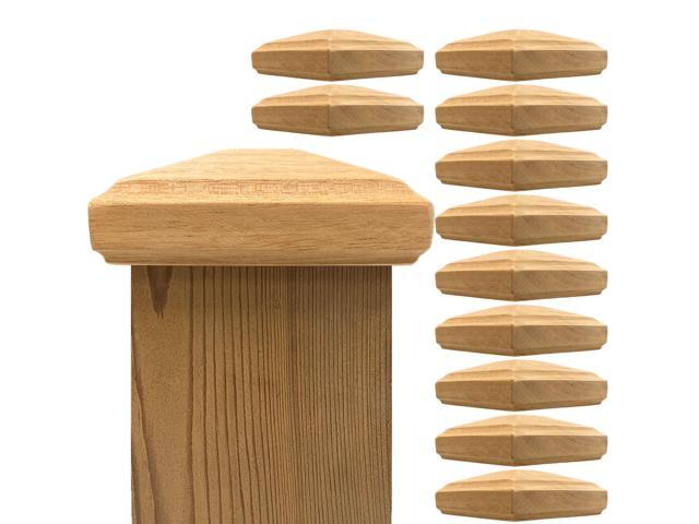 3.5' x 3.5' Wood ONE-Piece Slip Over Post Cap - Traditional Pyramid - 12 Pack - One-Piece Miterless - 3/8' Extended Lip - (for 4x4 Post Measuring...