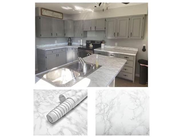 Kitchen White Marble Countertop Backsplash Update Peel and Stick Vinyl Wrap 36' x 180' Waterproof Self Adhesive Contact Paper Overlay Formica.