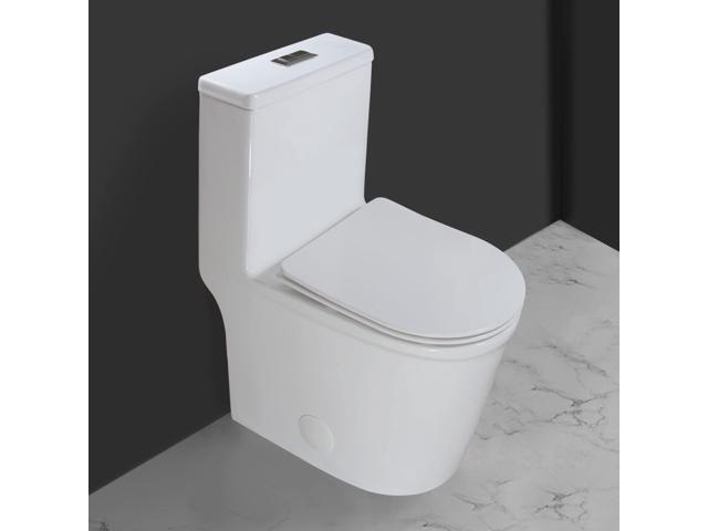 WZ5069 Small Modern One Piece Toilet Dual Flush 12' Rough in 23-in Depth Short for Compact Tiny Bathroom Powder Room White