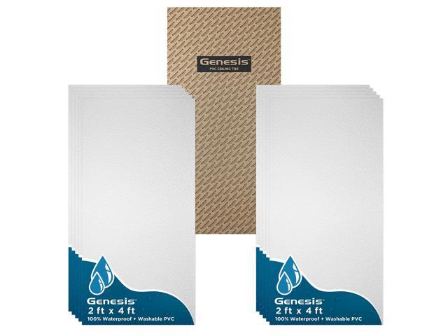 2ft x 4ft Stucco Pro White PVC Ceiling Tiles (10 Tiles) Easy Drop-In Installation, Waterproof, Washable and Fire-rated