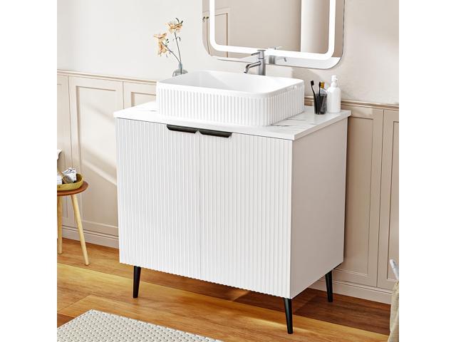 30-Inch Bathroom Vanity with Sink: Easy 30-Min Tool-Free Assembly, Water-Resistant Wave Door Cabinet & Modern Farmhouse Design for Small Bathroom,.