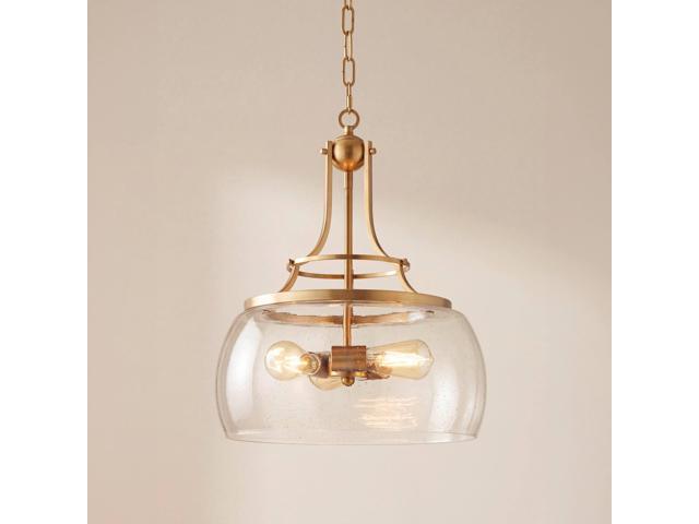 Charleston Warm Brass Pendant Chandelier 16' Wide Modern Dimmable LED Clear Seedy Glass 3-Light Fixture for Dining Room Living House Home Foyer.