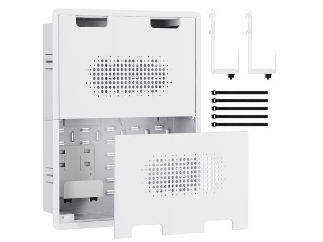 17' Recessed in-Wall Media Box for TV Flush Wall AV Enclosure with Adjustable Shelf, Cable Straps & Vented Cover Compatible with Apple TV, Roku &...