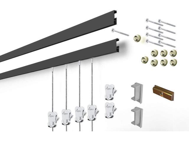 STAS Cliprail Picture Hanging System Set - Covers 19.69 ft of Wall Space - Basic Picture Rail & Art Hanging Gallery Kit (Black Rails, Includes 12...