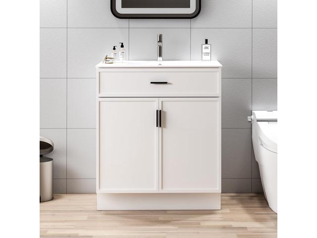 30-Inch Bathroom Vanity with Ceramic Sink and Countertop, Water-Resistant Bathroom Cabinet with 2 Soft-Closing Doors