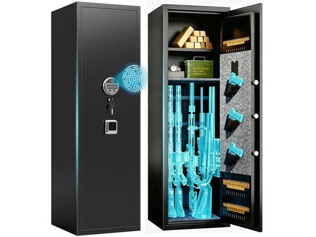 [No Assembly Required]8-12 Fingerprint Gun Safe for Rifles and Pistols,Gun Safes for Rifle and Password Lock, Gun Cabinet for Home with Adjustable...