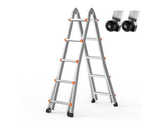 20FT A-Frame Telescoping Ladder - Compact & Portable Aluminum Extension Ladder, 330lb Load Capacity for Indoor, Outdoor, RV and Roof Use