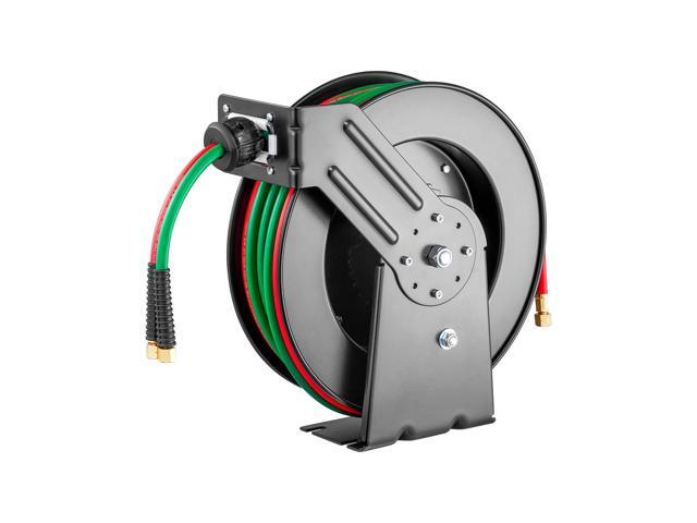 Retractable Welding Hose Reel, 1/4-Inch x 50FT Twin Oxygen Acetylene Rubber Hose Max 300PSI - R Grade, Ceiling/Wall Mount Heavy Duty Steel Hose...