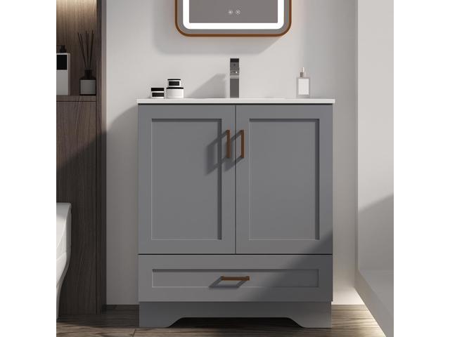 30 inch Bathroom Vanity with Sink, Modern Grey Vanity for Bathroom with Undermount Ceramic Sink, Freestanding 2-Door & 1-Drawer Storage Cabinet,...
