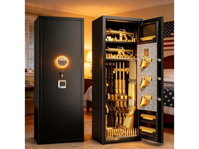 No Assembly Required Gun Safe for Rifles and Pistols Fingerprint,14' W x 58' H Adjustable Gun Cabinet for Home,14-15 Gun Safes for Rifle and...