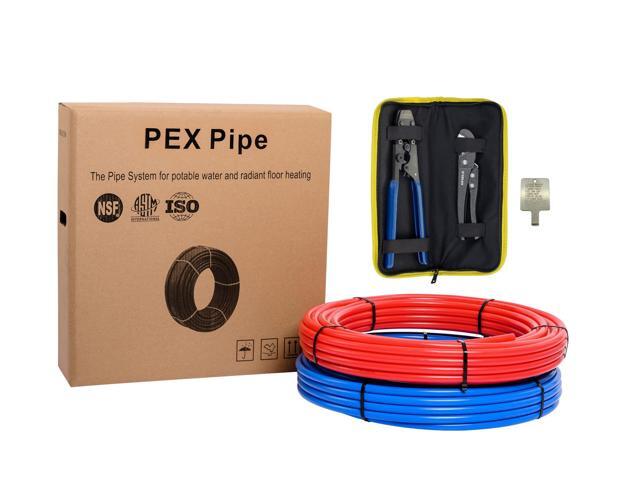 Pex-b Pipe Tubing/Tool Combo Blue & Red 1/2 inch 2x 100 ft Rolls 200 Ft Length for with Pex Cinch Clamp Crimping Tool and Pipe Cutter In Heavy-Duty...