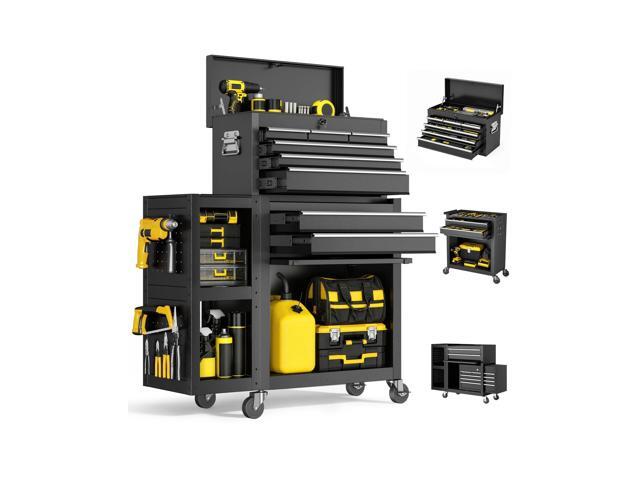 8-Drawer Rolling Tool Chest, 3-in-1 Modular Tool Box Metal Cabinet with Wheels, Detachable Top Toolbox, Bottom Storage and Side Tool Organizer.