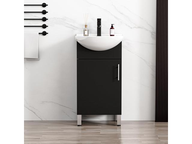 18' Space Saving Laundry Sink Cabinet Set with Ceramic Belly Bowl Sink and Faucet, Compact Bathroom Vanity with Sink Combo for Laundry, Small...