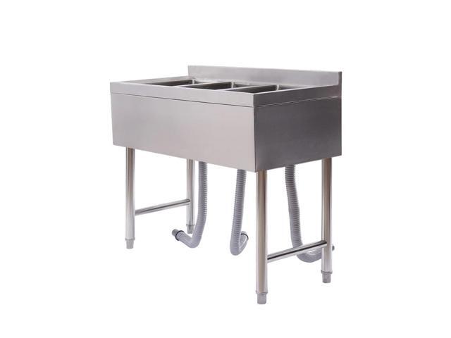 Free Standing Commercial Kitchen Outdoor Utility Sink 304 Stainless Steel 3-Compartment Commercial Sink for Restaurant, Kitchen (Three-Bowls Style.