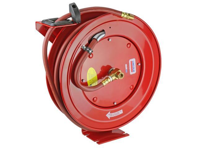 83754 Value Series Air/Water Retractable Hose Reel with 50' x 3/8' Rubber Air Hose, 1/2' NPT, 300 PSI, Slotted Mounting Base, 5-Position Adjustable...