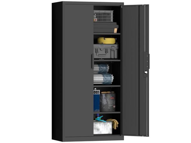 Metal Garage Storage Cabinet with 2 Doors and Shelves - 72' x 34' x 18' Steel Lockable File Cabinet, Black Locking Tool Cabinets for Office Home.