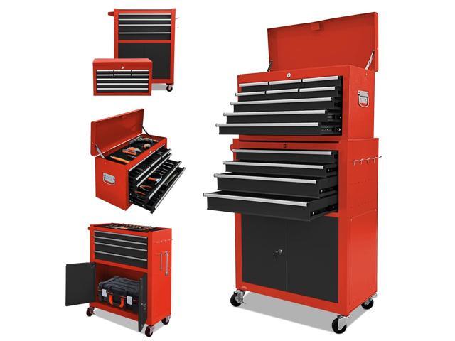 Tool Chest 13-Drawer with Double Door Handle,2 in 1 Detachable Rolling Tool Chests with Wheels and Drawers,Large Tool Box with Lock (Red & Black)