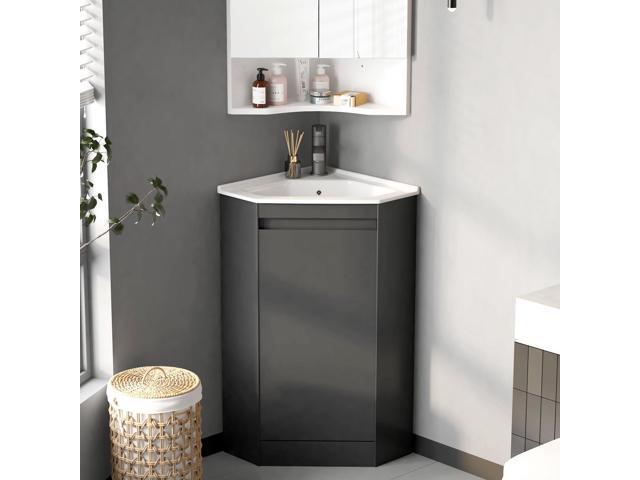 Black 24' Corner Bathroom Vanity with Sink,Small Bathroom Vanity, Ceramic Sink, Freestanding Storage Cabinet, Modern Wall-Mounted Bathroom Vanity...