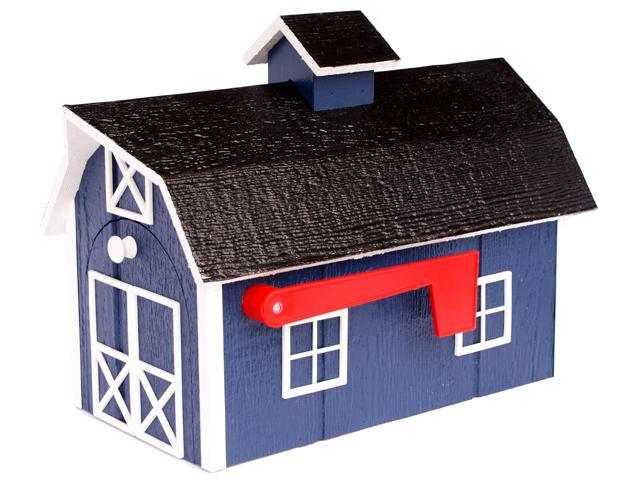 Deluxe Wooden Mailbox, Dutch Barn Style (Navy Blue with White Trim)