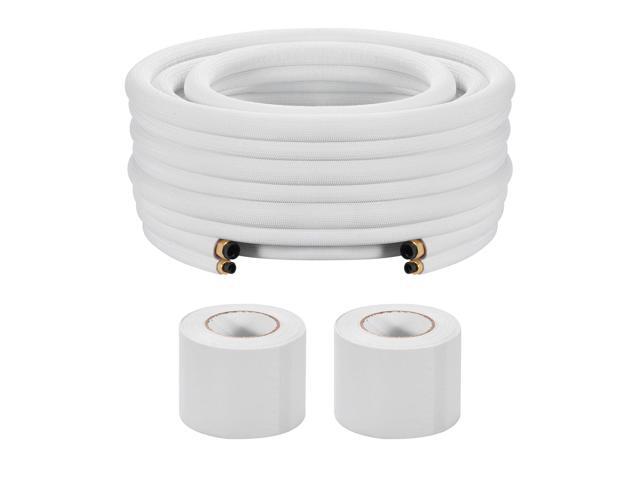 50ft Mini Split Line Set, 1/4 & 3/8 OD AC Copper Tubing Pipe, 3/8 White PE Thickened Insulated Coil with Flared Nuts, Strapping Tapes, for Mini...