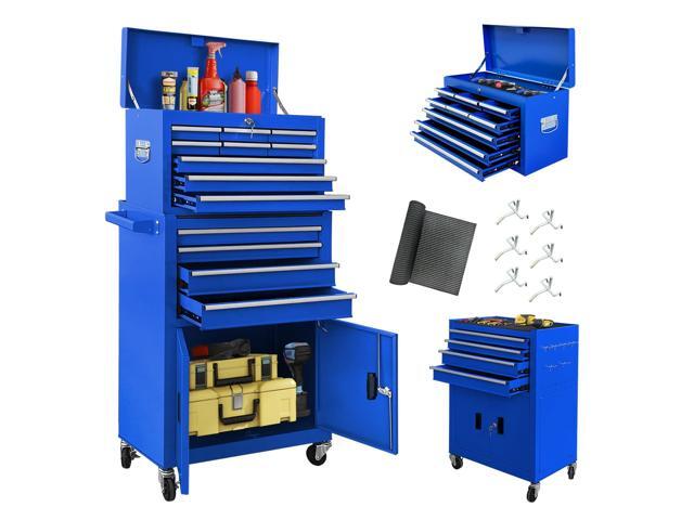 13-Drawer Double Doors Tool Chest, 2 in 1 Detachable Rolling Tool Chest, Large Tool Box with Drawers, Mobile Tool Cabinet with Lock, Metal Standing...