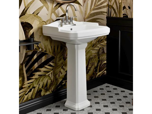 23'W x 19'D Classic Vintage Bathroom Pedestal Sink, 23 Inch White Ceramic Freestanding Sinks for bathrooms, Overflow, 3 Pre-Drilled Holes for.