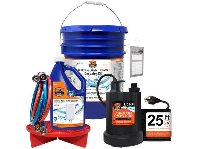Tankless Water Heater Flush Kit with NSF Certified Liquid Descaling Solution and 1/6HP Heavy Duty Pump with 25 Ft Extra Long Power Cord