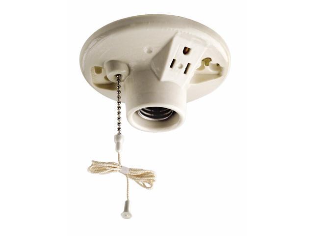 9726-C One-Piece Glazed Porcelain Outlet Box Mount, Incandescent Lampholder, Pull Chain, Top Wired, 50-Pack, White