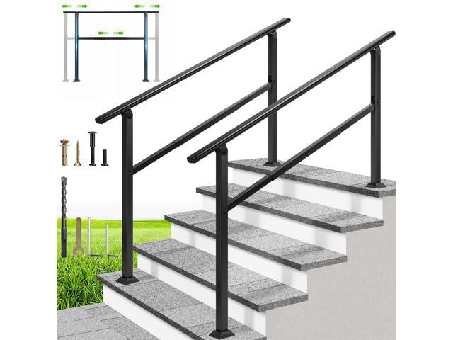 Adjustable Outdoor Handrails - Durable Galvanized Steel Hand Rail, Black Oval Design for Porch, Deck & Stairs, 2-Pack for 5 Steps