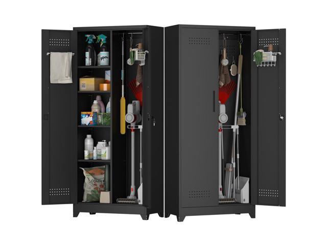 Metal Locking Cabinet, 72.8' Tall Storage Cabinet for Broom, Garage Storage Cabinet with Doors and Shelves, Heavy Duty Tool Cabinet for Home.