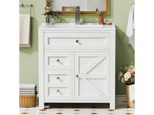 30' Bathroom Vanity with Sink, Bathroom Storage Vanity Sink Cabinet with 2 Doors & 1 Drawer Space, Farmhouse Wooden Free Standing Bathroom Cabinet.
