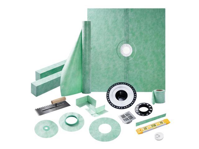 Shower Curb Kit with Complete Shower Kit- Tray, Curb, Membrane, Seals, Bonding Flange, Corners, Trowel & Level, 72' x 72' Tray, Center Outlet Position
