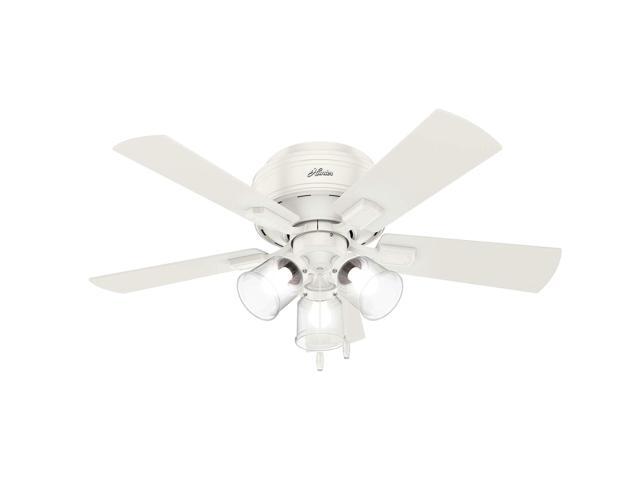 42 inch Indoor Ceiling Fan with LED Lights and Pull Chain - Low Profile Flush Mount White Ceiling Fan, 5 Blades, For Bedroom, Living Room, or...