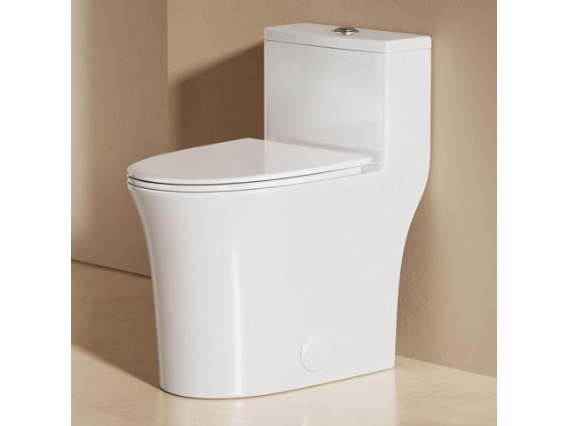 One Piece Sleek Modern Toilet, ADA Chair Seat Height 17', Dual Flush 0.9/1.28 GPF, MAP 1000g, 12' Rough-In, Compact Fully Skirted Round Toilet for...