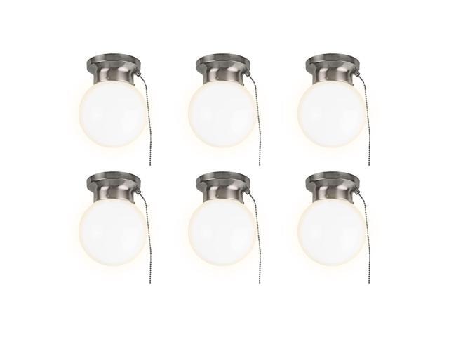 6' Utility LED Glass Flush Mount with Pull Chain - Globe Light Fixture - 500 Lumens 3000K Light Fixture for Closet, Pantry, Shed, Laundry Room -.
