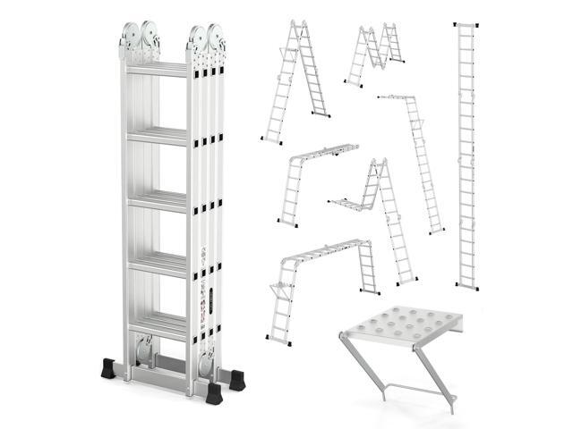 18.5 FT Folding Ladder, Multi-Purpose Ladder, Aluminum Extension Ladders 7 in 1 Heavy Duty Combination EN 131 Standard