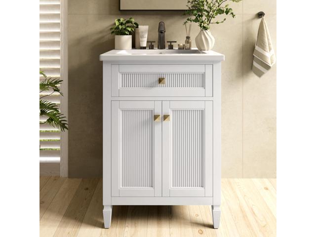 24 Inch Bathroom Vanity with Sink, Solid Wood Bathroom Sink Cabinet with Nano Clean Integrated Sink, Soft Closing 2 Doors & Adjustable Shelf, Easy...