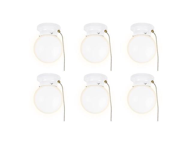 6' Utility LED Glass Flush Mount with Pull Chain - Globe Light Fixture - 500 Lumens 3000K Light Fixture for Closet, Pantry, Shed, Laundry Room -...