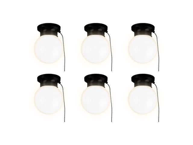 6' Utility LED Glass Flush Mount with Pull Chain - Globe Light Fixture - 500 Lumens 3000K Light Fixture for Closet, Pantry, Shed, Laundry Room -.