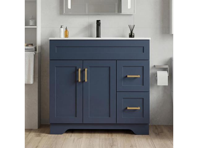 36 Inch Bathroom Vanity with Sink, Modern Wood Shaker Bathroom Vanity Cabinet with 2 Soft-Close Doors & 2 Drawers, Freestanding Bathroom Sink.