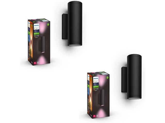 Appear Outdoor Smart Wall Light, Black - White and Color Ambiance LED Color-Changing Light - 2 Pack - Requires Hue Bridge - Control with Hue App...