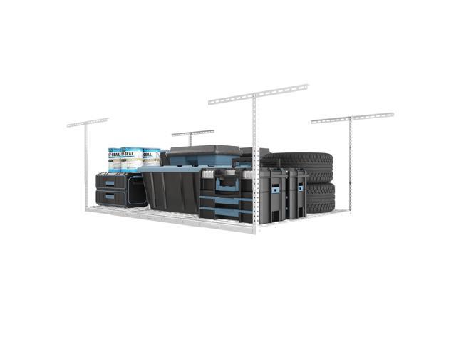 4x6 Overhead Garage Storage Adjustable Ceiling Rack 72' Length x 48' Width x 40' Height, 450lbs Weight Capacity, White, Classic Series