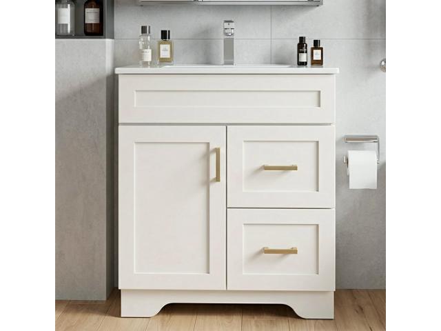 30 Inch Bathroom Vanity with Sink, Modern Shaker Bathroom Sink Cabinet with Soft-Close Door & 2 Drawers, Wood Freestanding Bathroom Storage Cabinet.