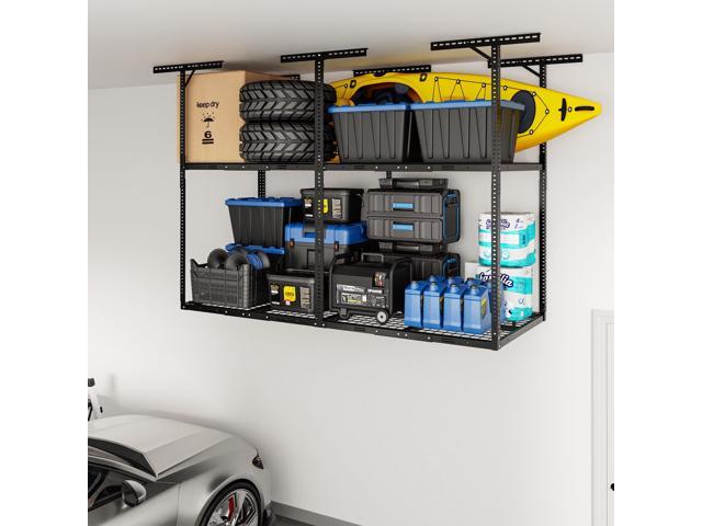 3x8ft 2-Tier Garage Ceiling Storage Rack, Adjustable Overhead Garage Storage System, Heavy Duty Metal Shelving, 1000 lbs Capacity, Ideal for 915ft.