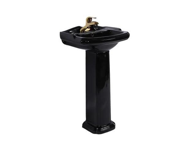 Cloakroom Space Saving 19' W x 34' H x 15' Proj. Small Bathroom Black Pedestal Sink, Vitreous China, with Overflow, Compatible with 4 in. Centerset...